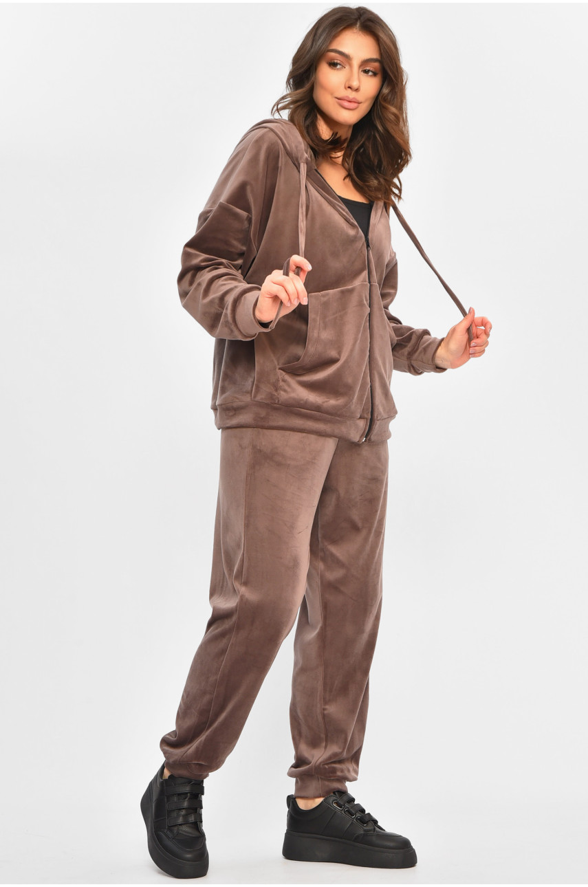 Спортивный костюм женский полубатальный шоколадного цвета 207611