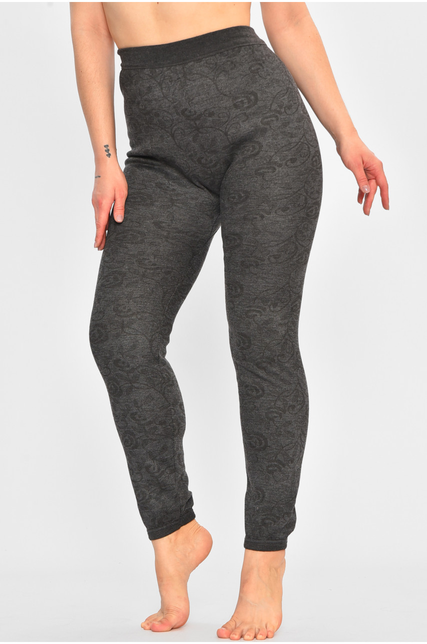 Лосины женские на флисе серого цвета с принтом А923 207620
