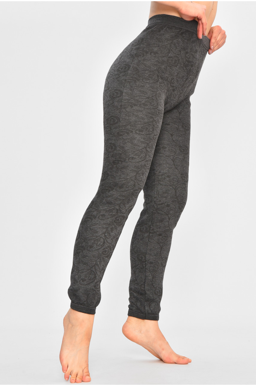 Лосины женские на флисе серого цвета с принтом А923 207620