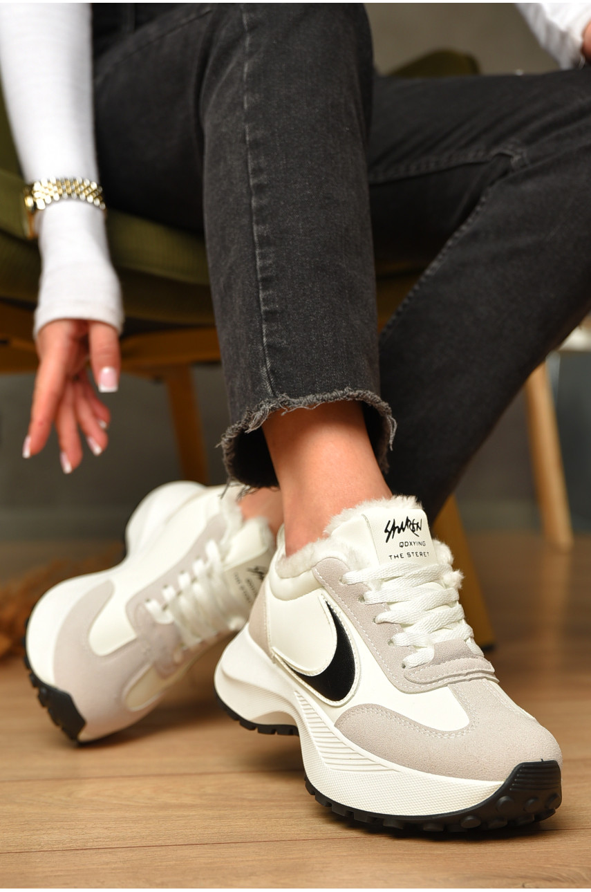 Кроссовки женские зимние белого цвета на шнуровке х556-2 207624