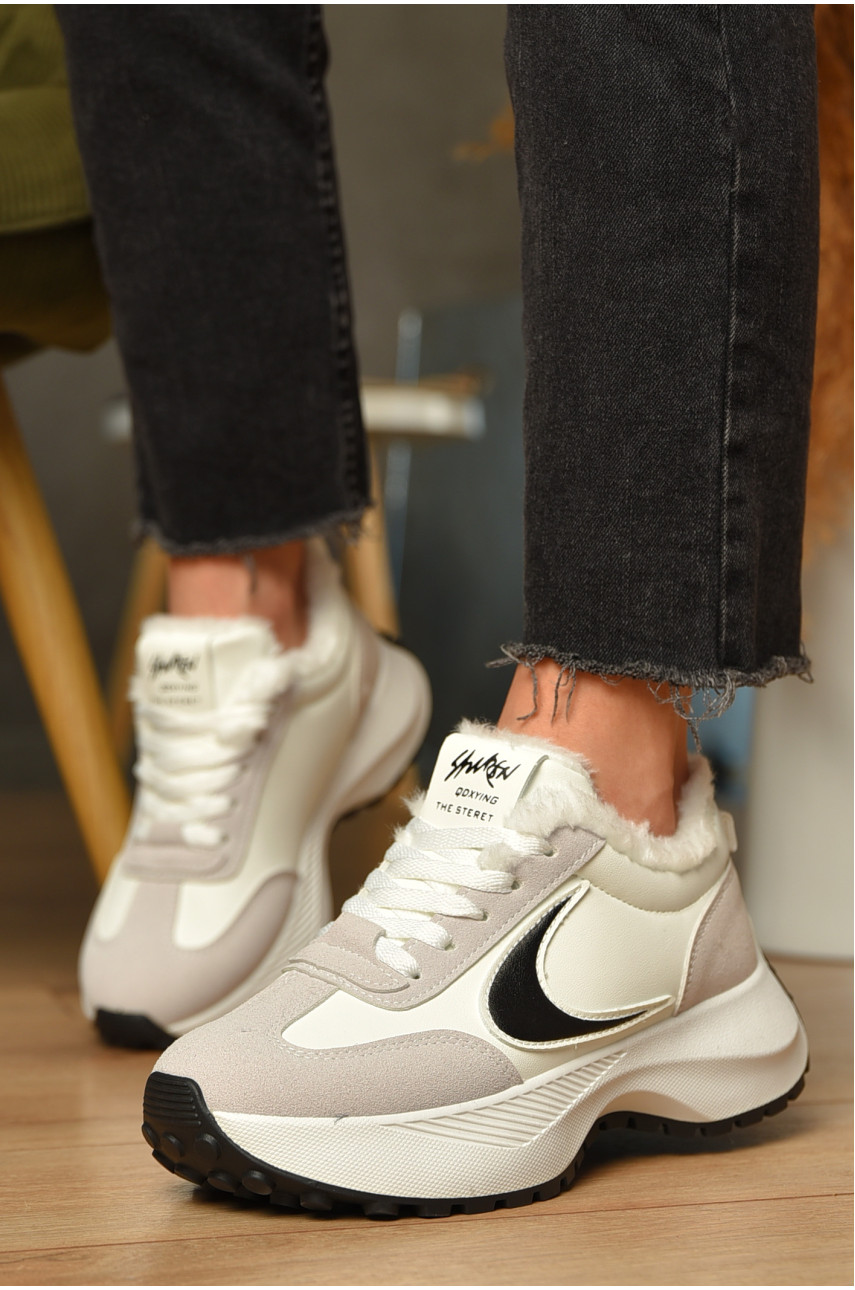 Кроссовки женские зимние белого цвета на шнуровке х556-2 207624