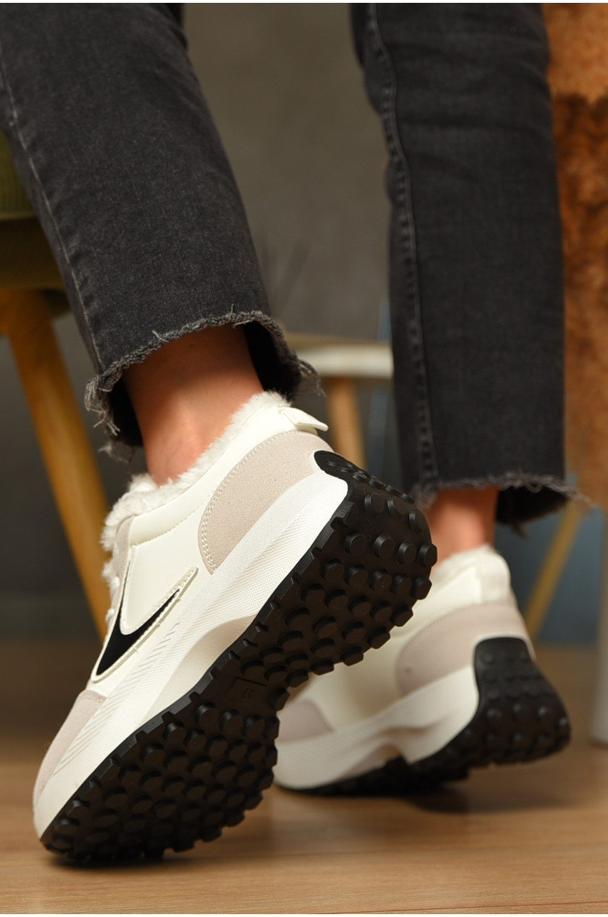 Кроссовки женские зимние белого цвета на шнуровке х556-2 207624