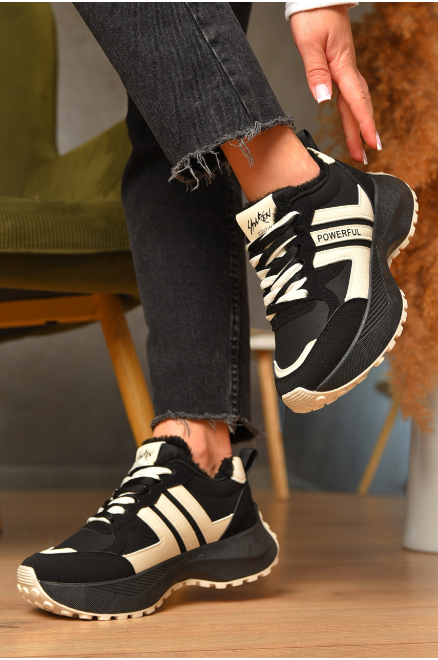 Кроссовки женские зимние черного цвета на шнуровке х558-1 207625