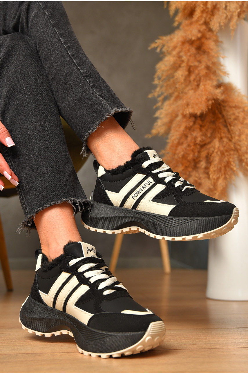 Кроссовки женские зимние черного цвета на шнуровке х558-1 207625