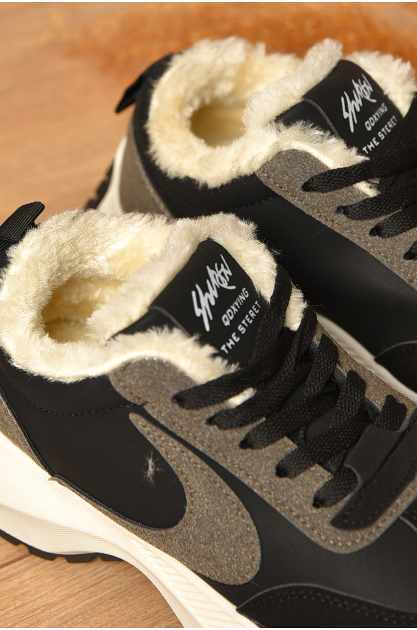 Кроссовки женские зимние черного цвета на шнуровке х556-6 207628