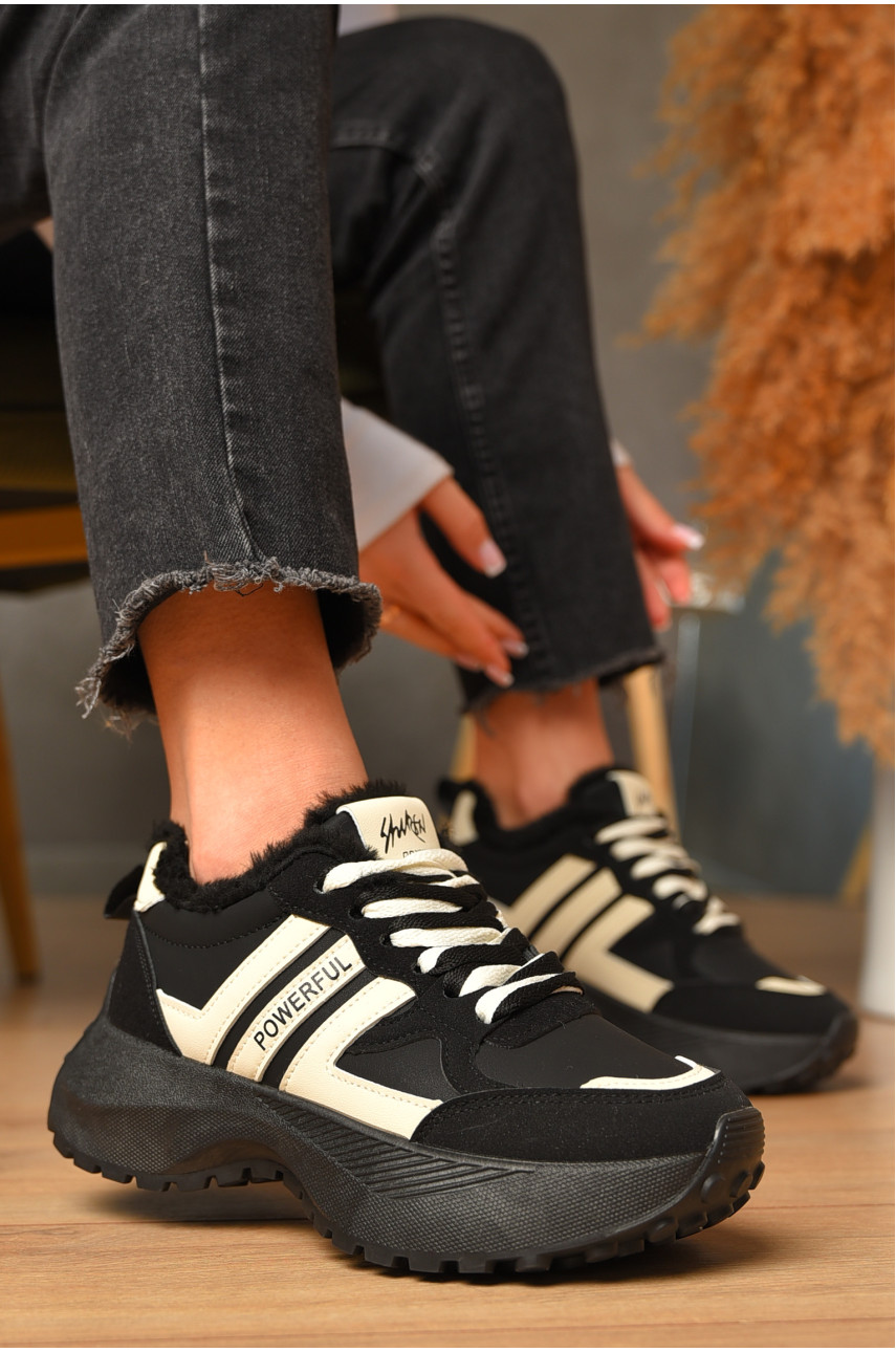 Кроссовки женские зимние черного цвета на шнуровке х558-1в 207629