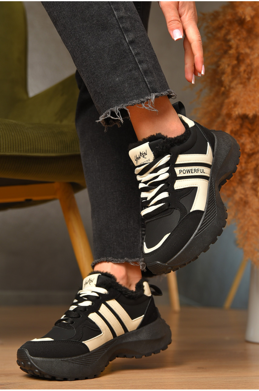 Кроссовки женские зимние черного цвета на шнуровке х558-1в 207629