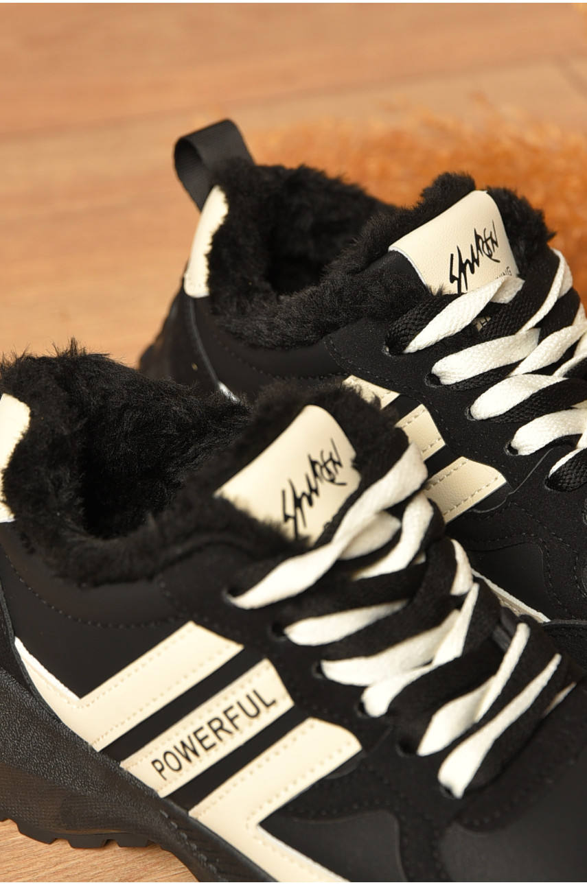 Кроссовки женские зимние черного цвета на шнуровке х558-1в 207629