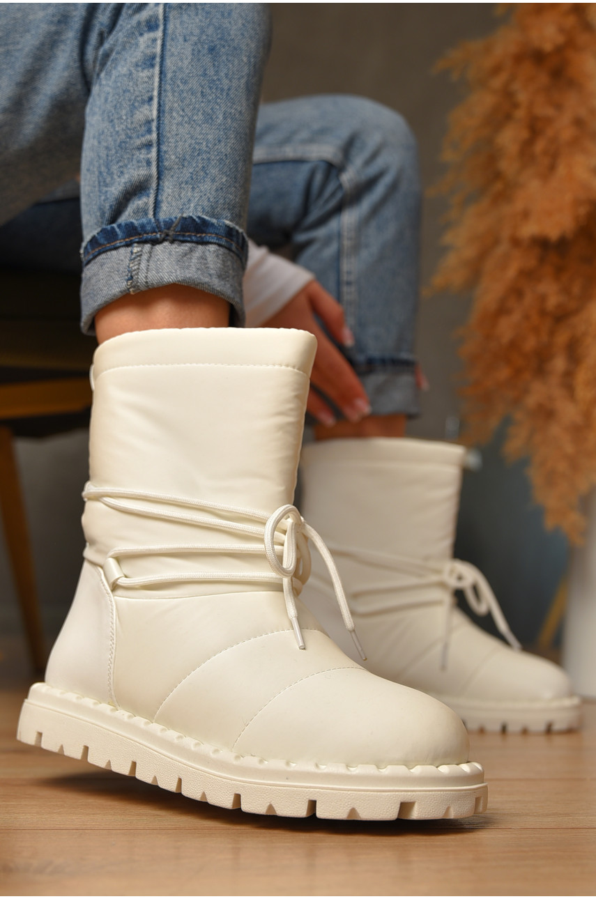 Дутики женские на меху белого цвета 88605-2 207632