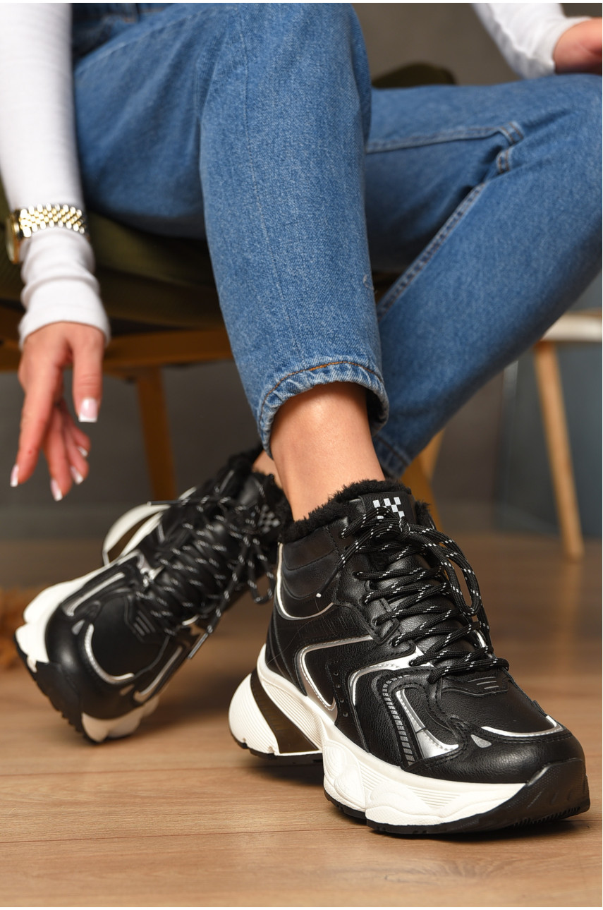 Кроссовки женские черного цвета на меху К908А 207636