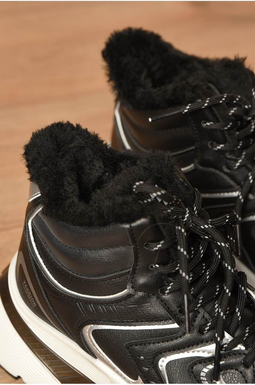 Кроссовки женские черного цвета на меху К908А 207636