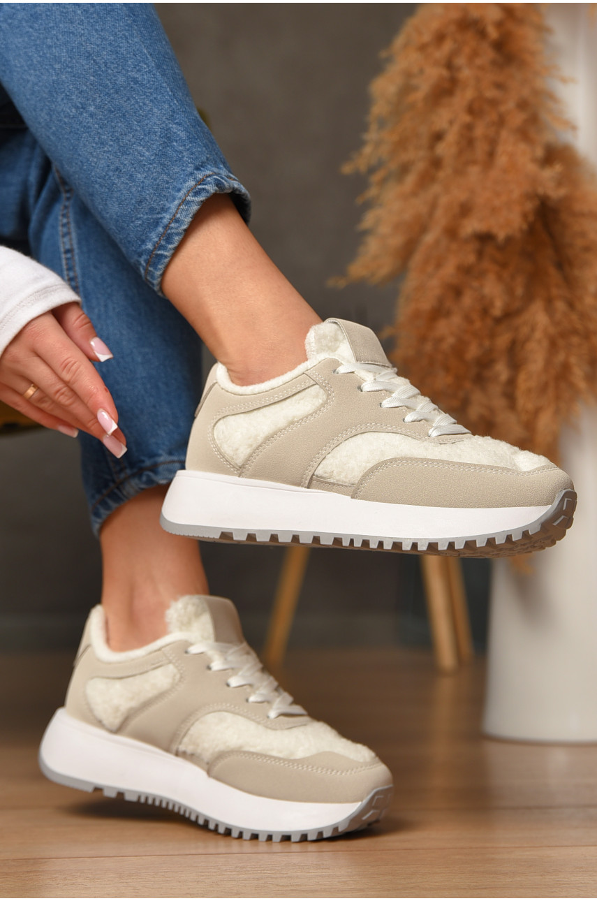 Кроссовки женские светло-серого цвета на меху К898 207648