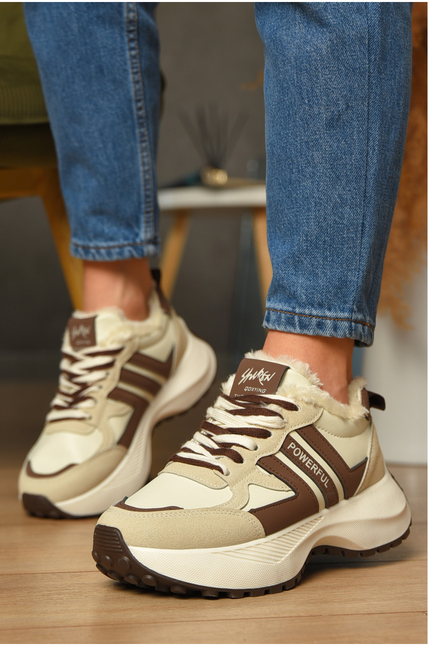 Кроссовки женские бежевого цвета на меху К905-2 207649