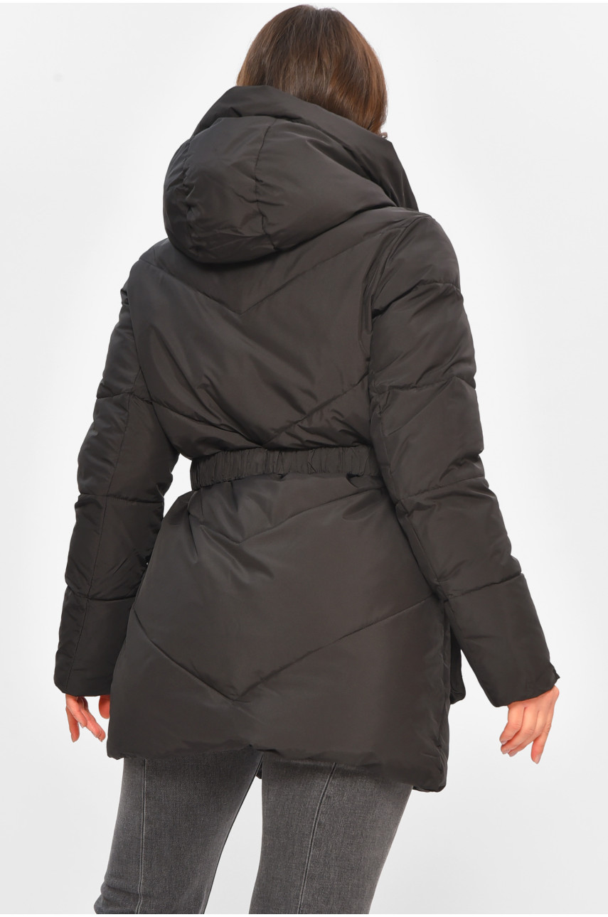 Куртка жіноча однотонна зимова чорного кольору VL23-106 207697