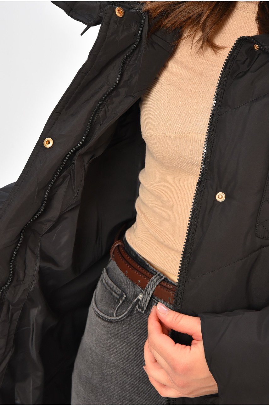 Куртка жіноча однотонна зимова чорного кольору VL23-106 207697