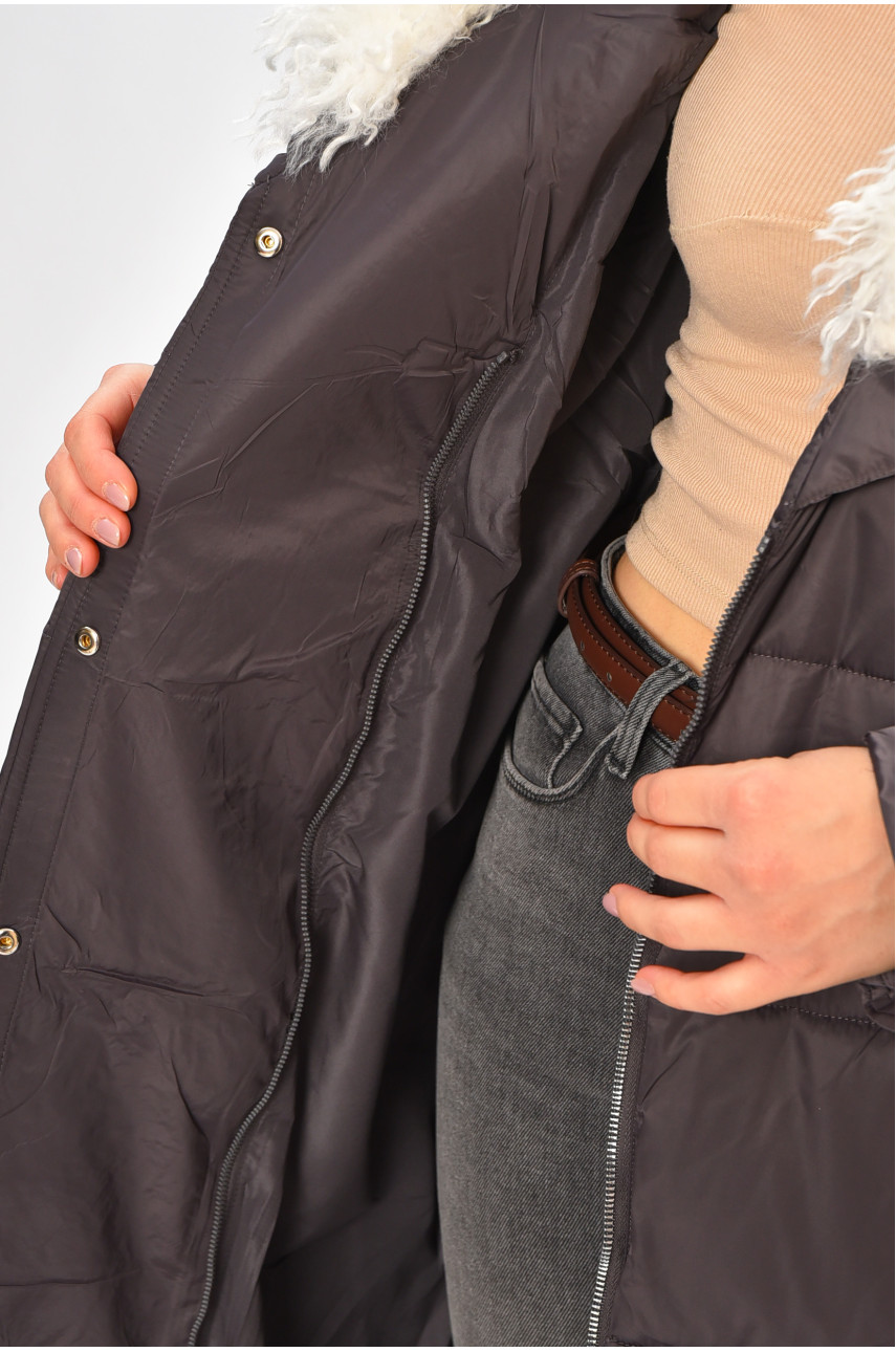 Куртка жіноча подовжена зимова темно-сірого кольору 5602 207700