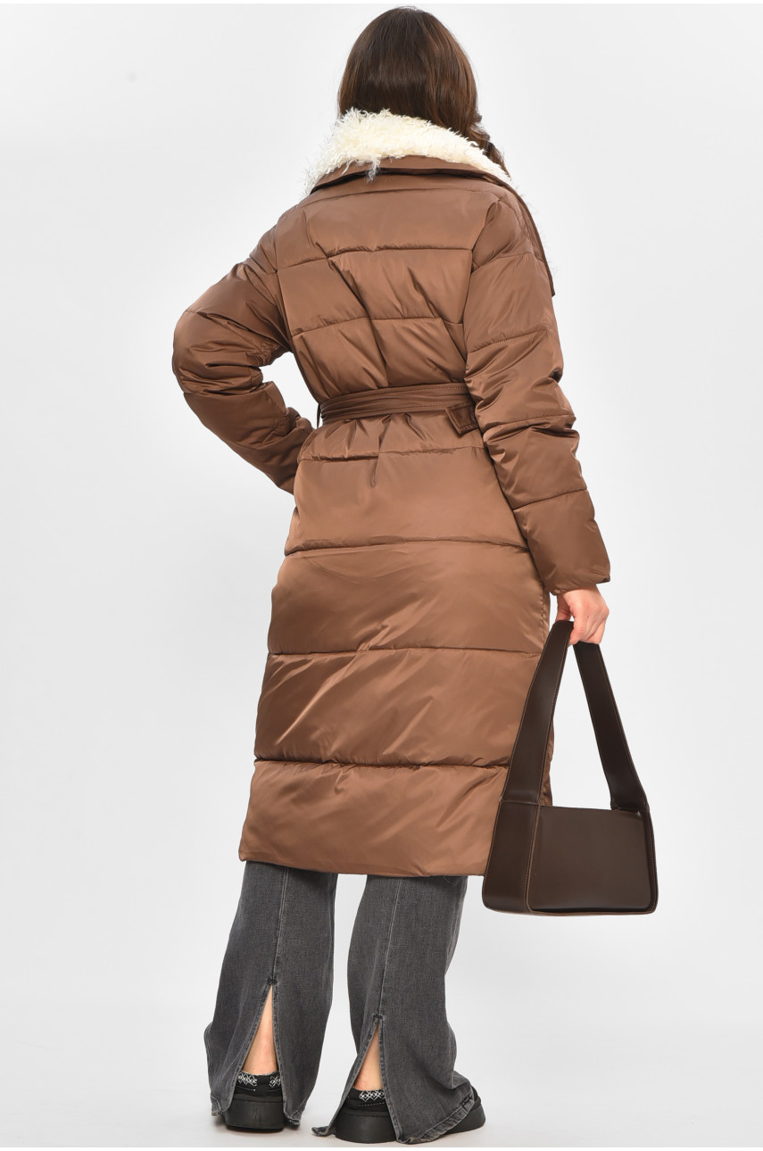 Куртка жіноча подовжена зимова шоколадного кольору 5602 207701