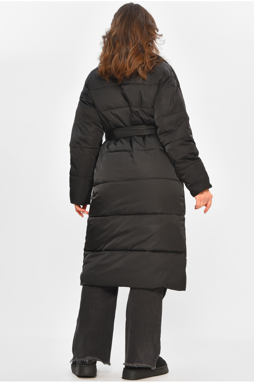 Куртка женская удлиненная зимняя черного цвета 5602 207702