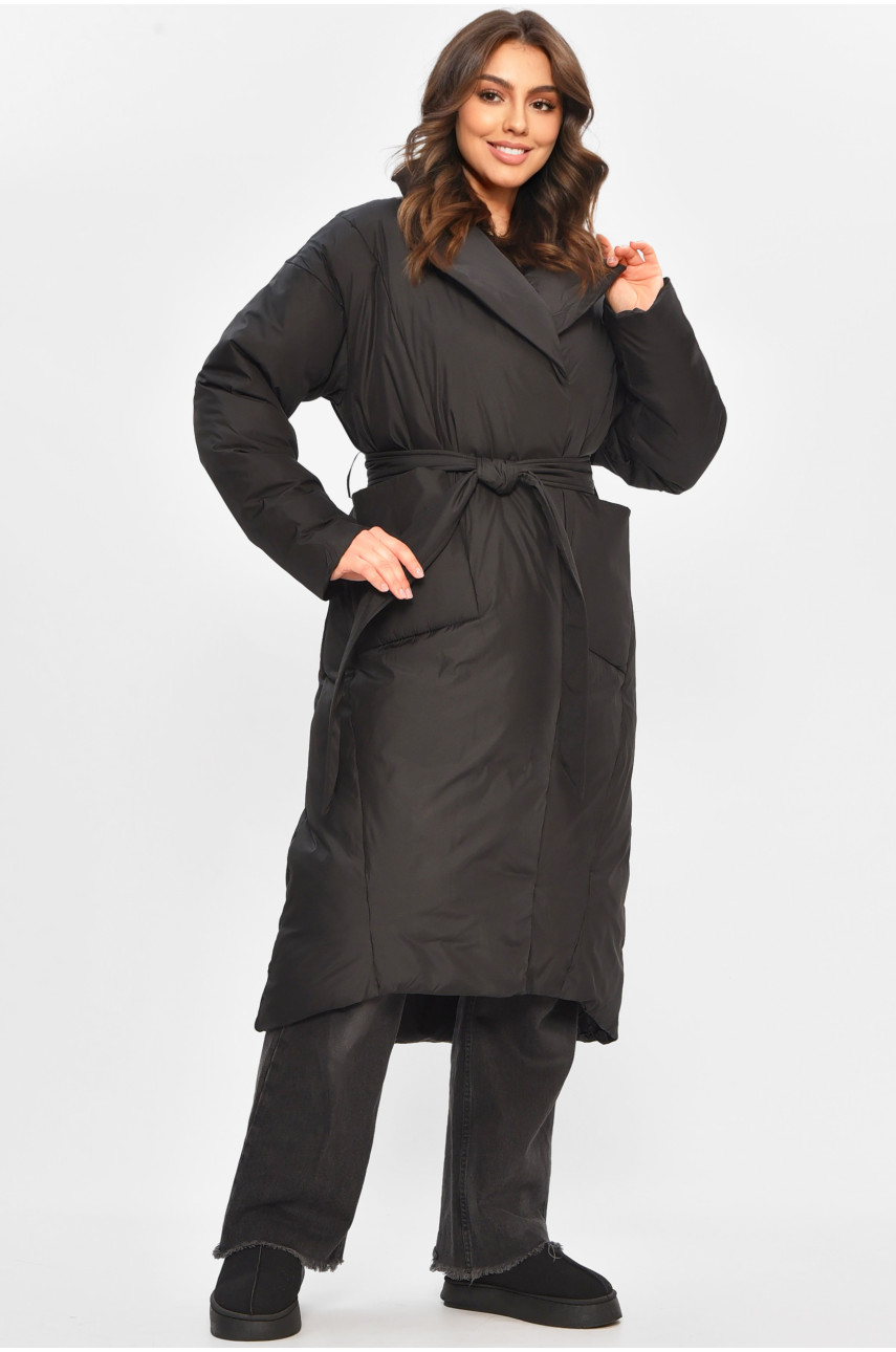 Куртка женская удлиненная зимняя черного цвета 5617 207707