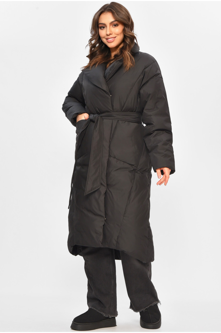 Куртка женская удлиненная зимняя черного цвета 5617 207707