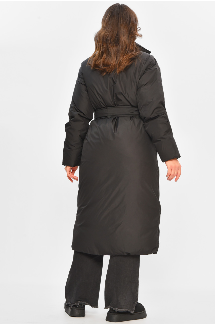 Куртка женская удлиненная зимняя черного цвета 5617 207707