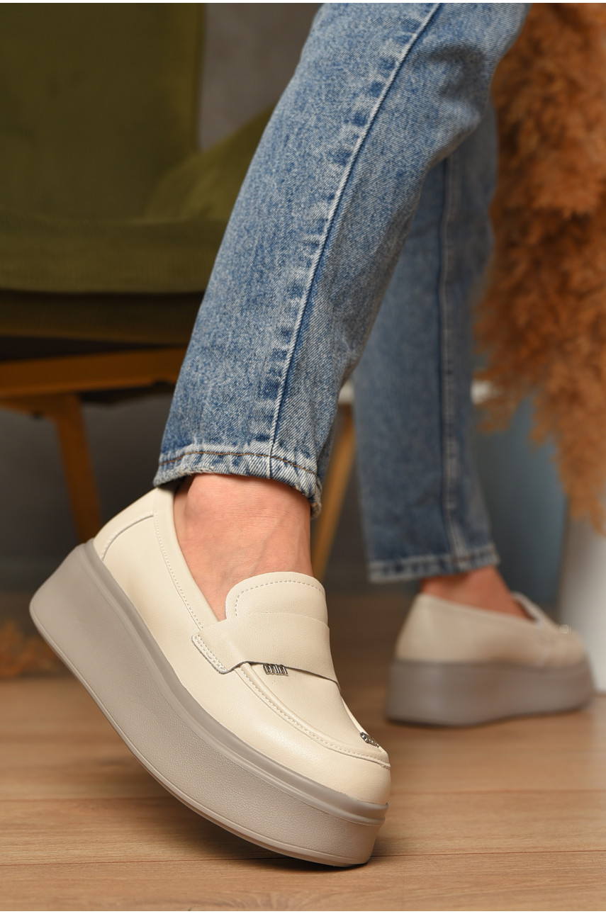 Туфли женские на меху натуральначя кожа бежевого цвета 777-166 207720