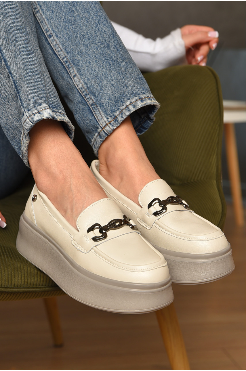 Туфли женские на меху натуральначя кожа бежевого цвета 777-177 207721