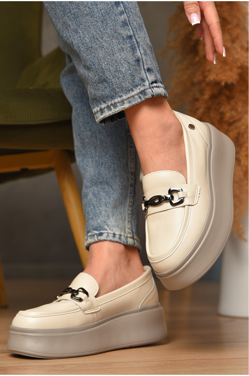 Туфли женские на меху натуральначя кожа бежевого цвета 777-177 207721