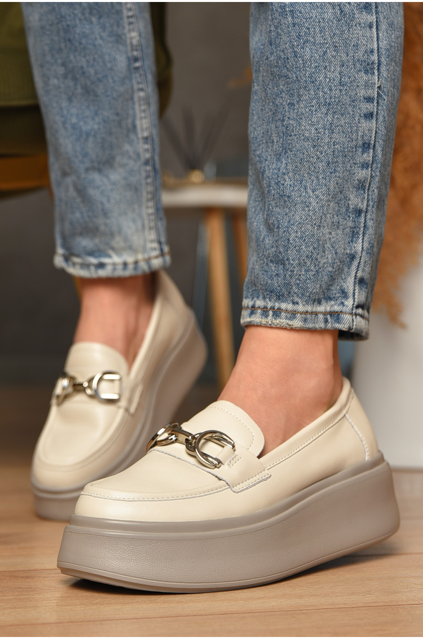 Туфли женские на меху натуральначя кожа бежевого цвета 777-171 207722