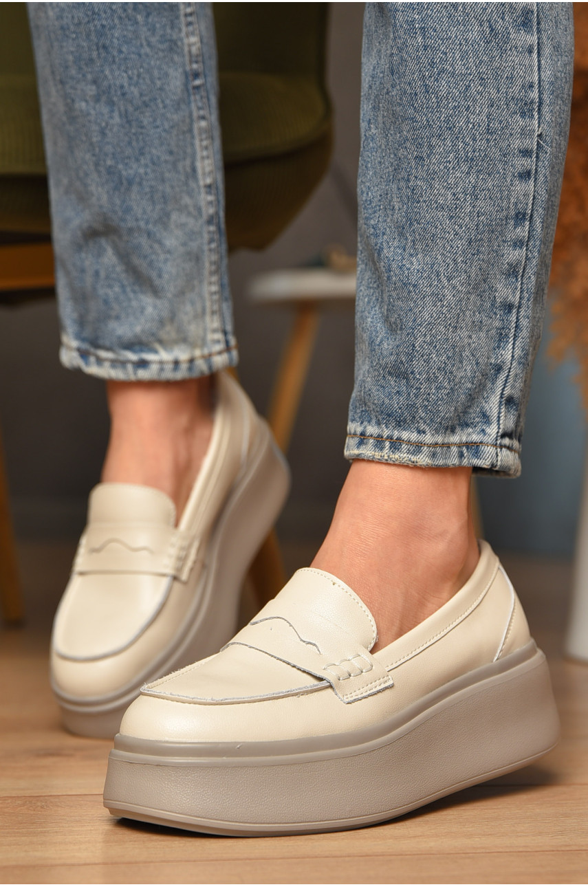 Туфли женские на меху натуральначя кожа бежевого цвета 777-160 207723