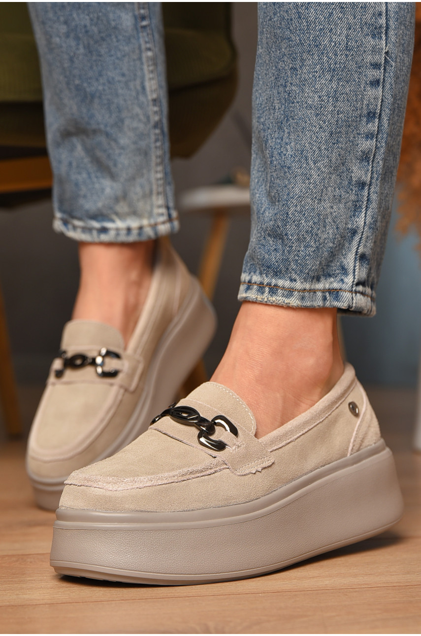 Туфли женские на меху натуральначя замша бежевого цвета 777-176 207724