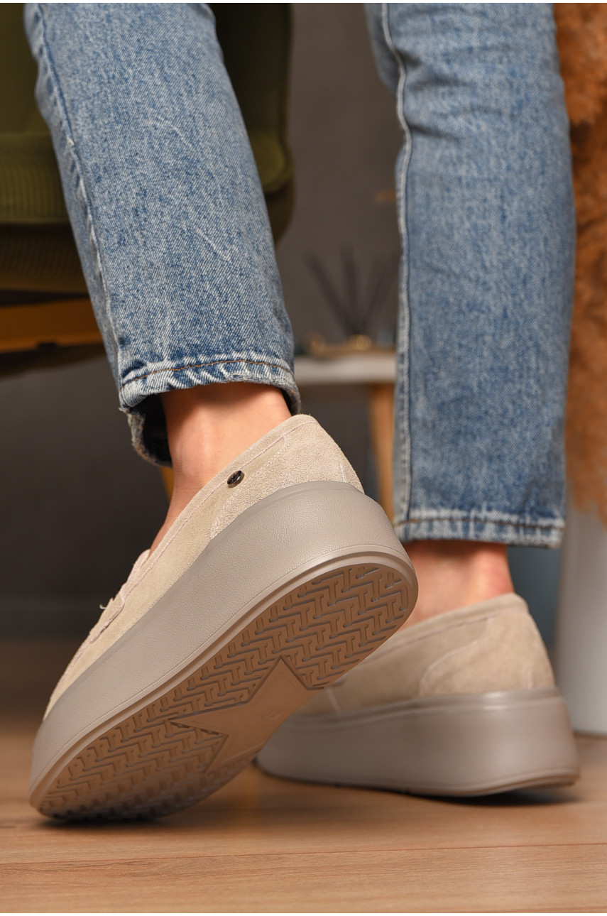 Туфлі на хутрі жіночі натуральна замша бежевого кольору 777-176 207724