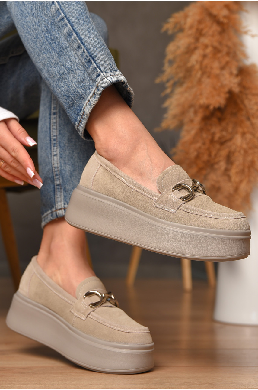 Туфли женские на меху натуральначя замша бежевого цвета 777-170 207725