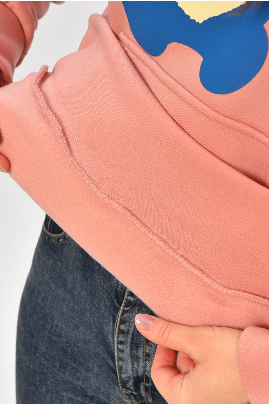 Худи женское на флисе розового цвета с принтом 1377 207743