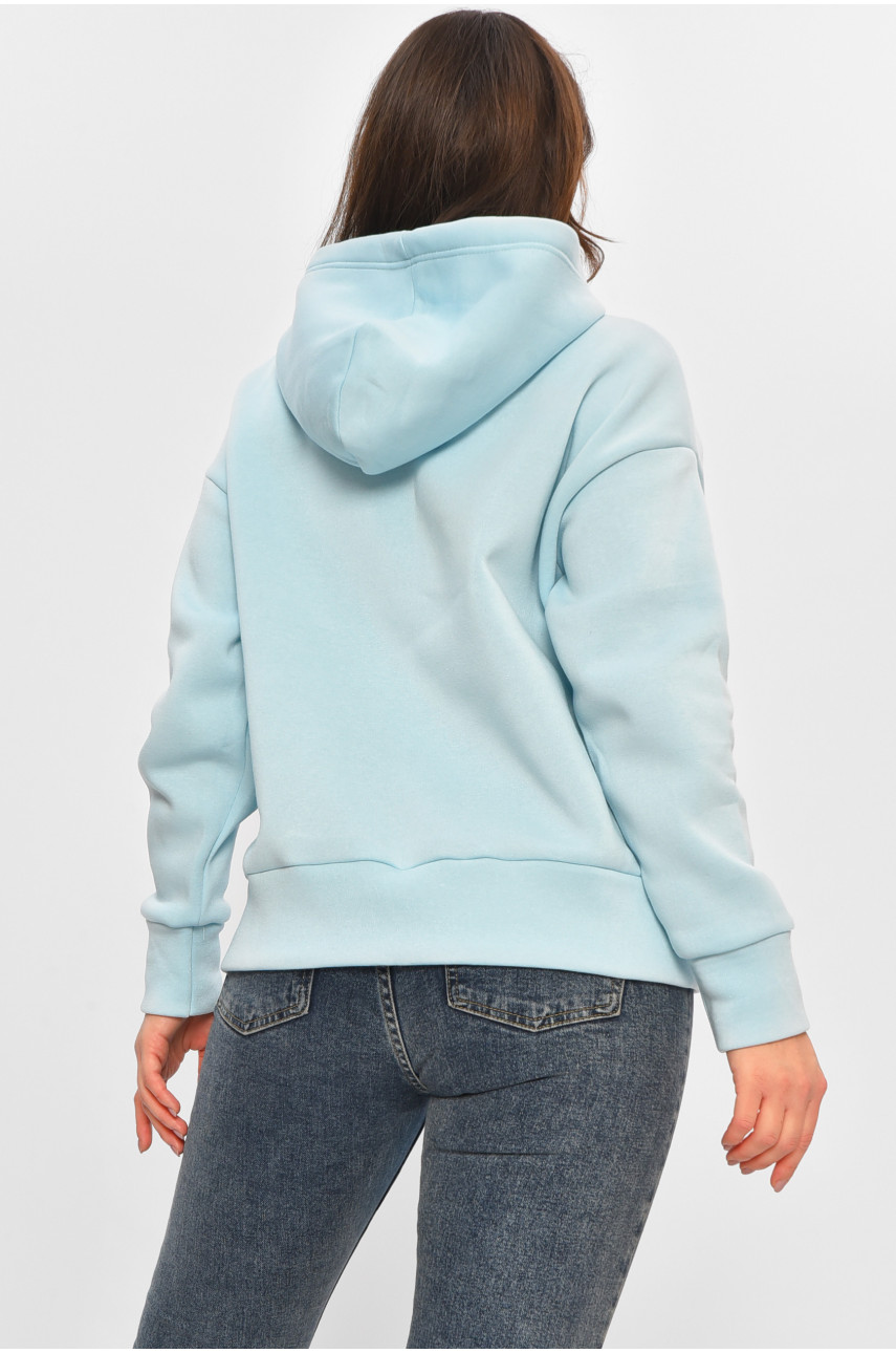 Худі жіноче на флісі блакитного кольору з принтом 1378 207744