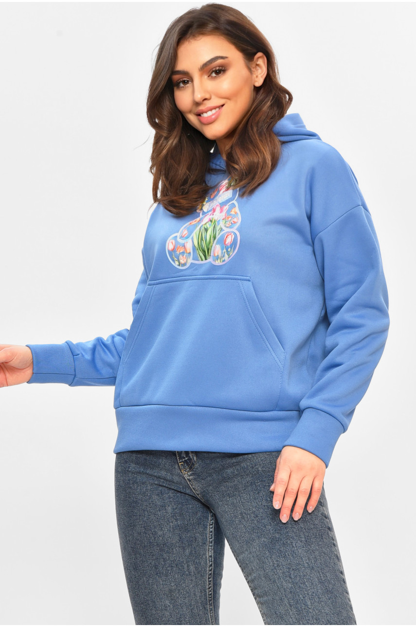 Худи женское на флисе синего цвета с принтом 1378 207745