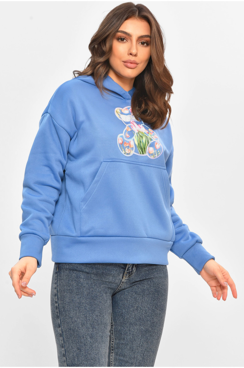 Худи женское на флисе синего цвета с принтом 1378 207745