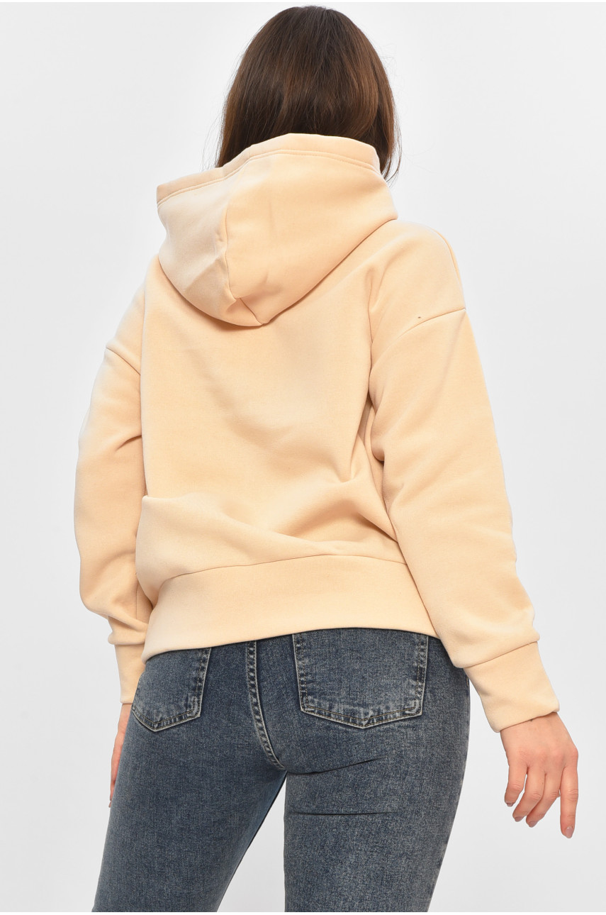 Худи женское на флисе бежевого цвета с принтом 1378 207747
