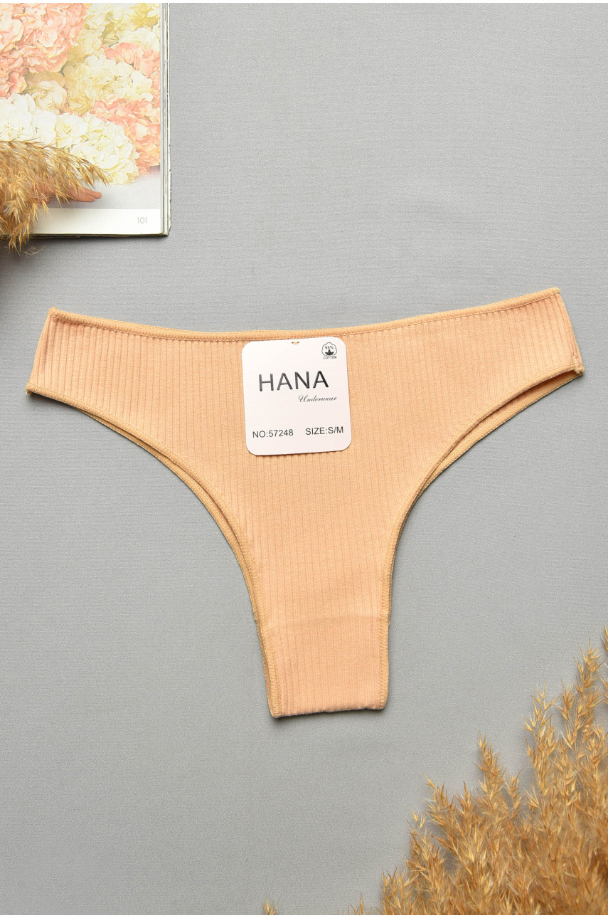 Трусы женские в рубчик однотонные бежевого цвета 57248 207749