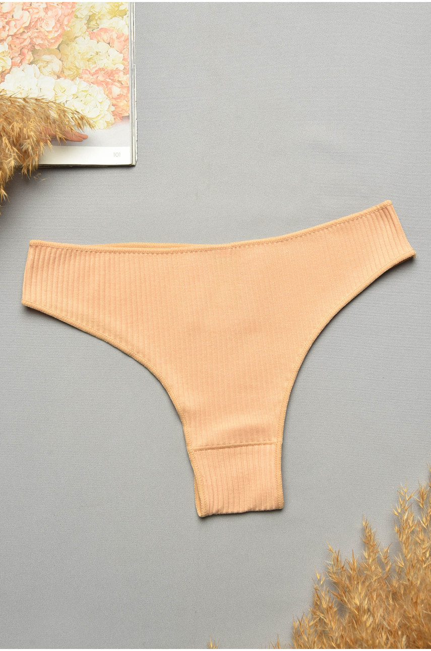 Трусы женские в рубчик однотонные бежевого цвета 57248 207749
