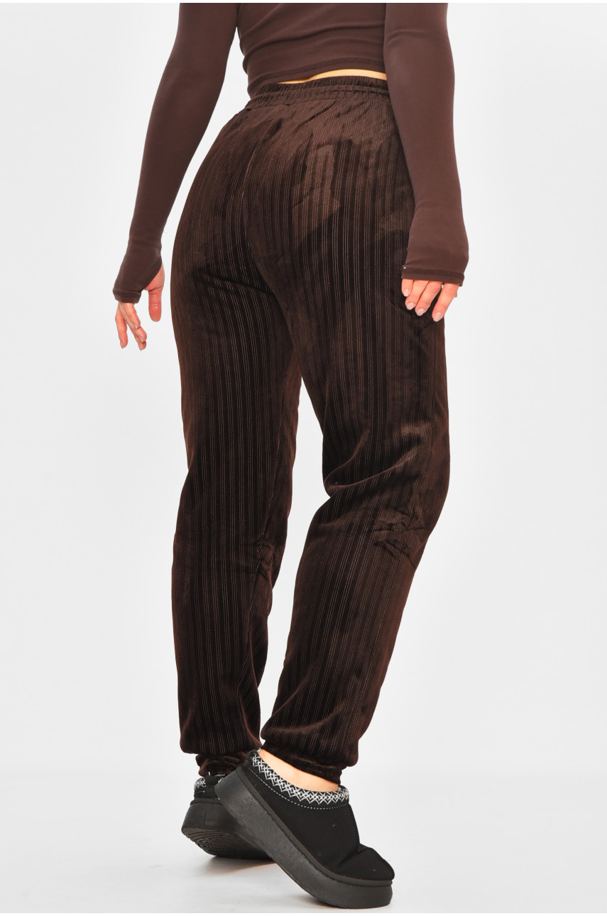 Штаны женские на искусственном меху коричневого цвета С208 207767