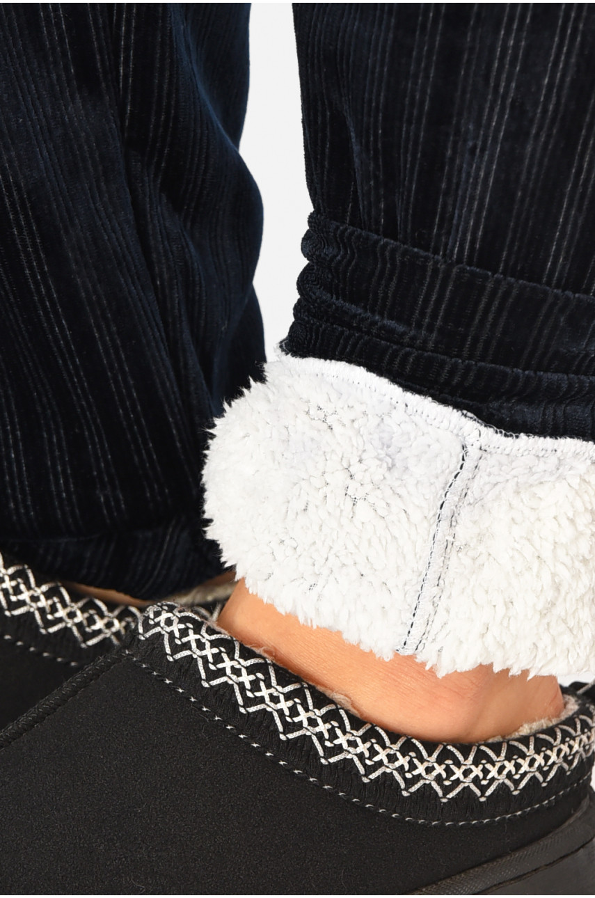 Штаны женские на искусственном меху темно-синего цвета С208 207768