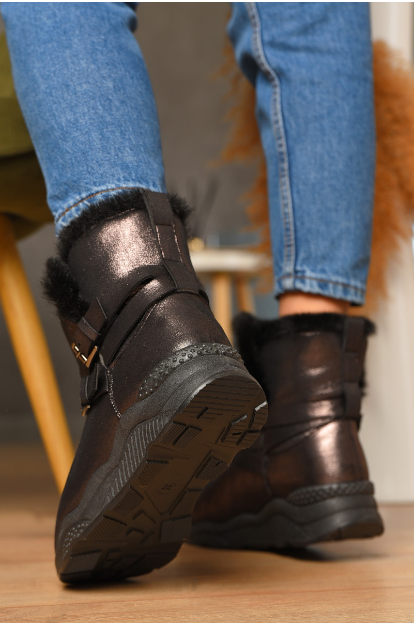 Уггі жіночі темно-коричневого кольору на хутрі 747-3 207781