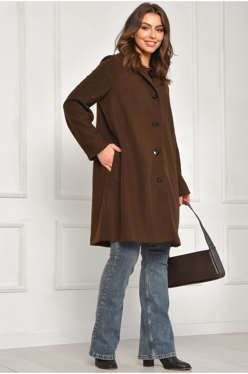 Пальто женское демисезонное батальное тёмно-коричневого цвета 8397 207789