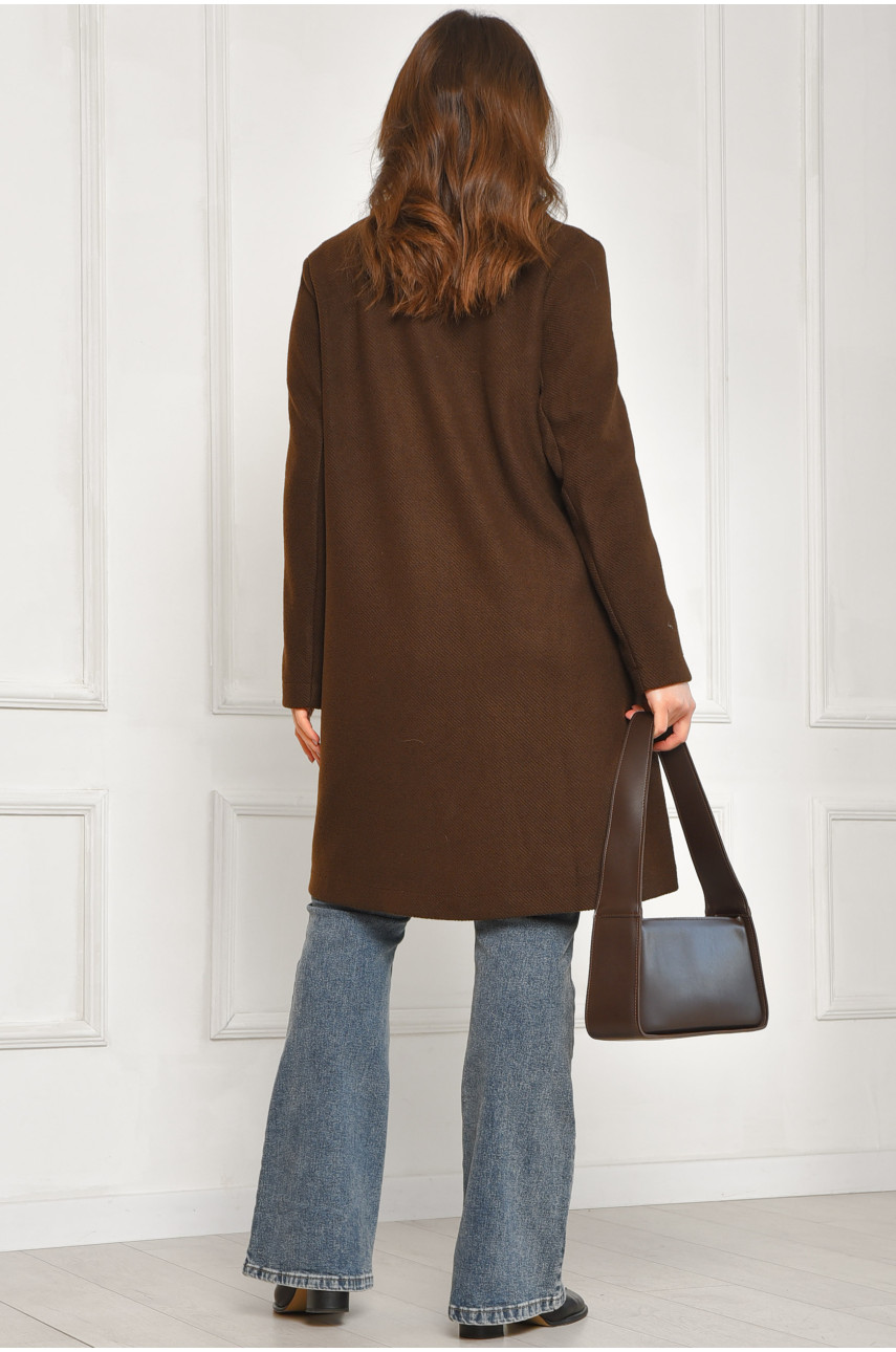 Пальто женское демисезонное батальное тёмно-коричневого цвета 8397 207789 Пальто женское демисезонное батальное тёмно-коричневого цвета 8397 207789