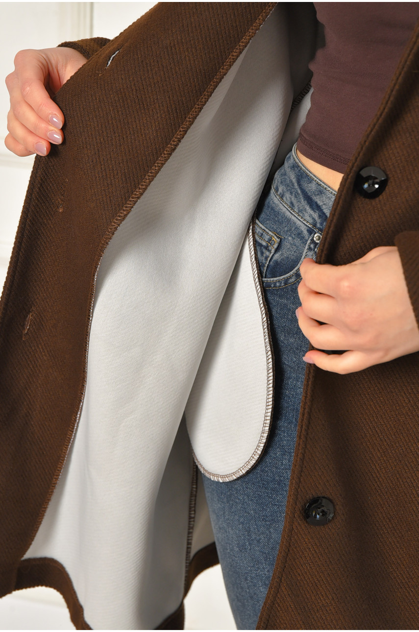 Пальто женское демисезонное батальное тёмно-коричневого цвета 8397 207789 Пальто женское демисезонное батальное тёмно-коричневого цвета 8397 207789