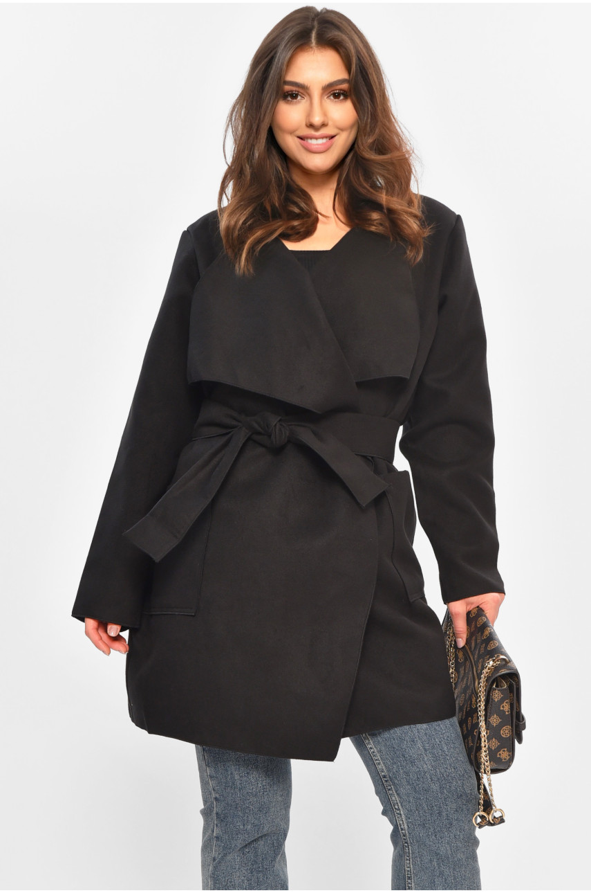 Кардиган-плащ женский однотонный черного цвета 8045 207801