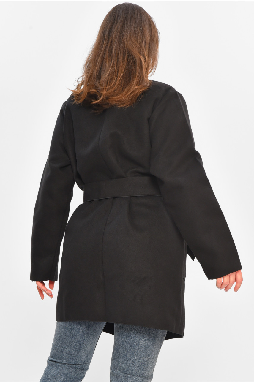 Кардиган-плащ женский однотонный черного цвета 8045 207801 Кардиган-плащ женский однотонный черного цвета 8045 207801