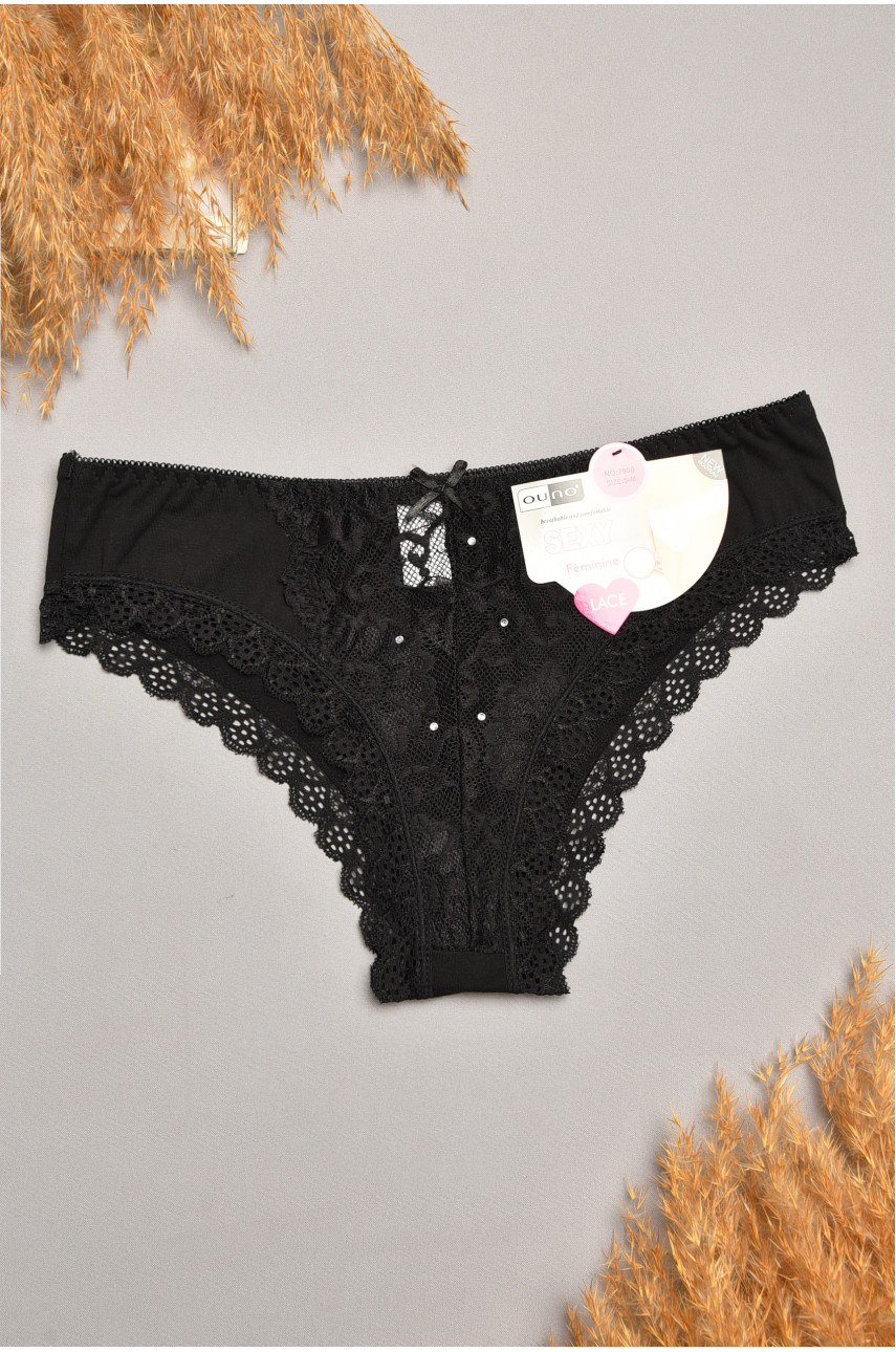 Трусы женские чорного цвета с гипюровыми вставками 7900 207802