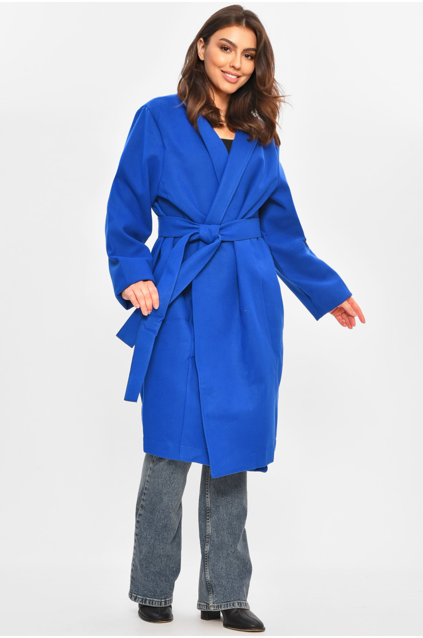 Пальто женское демисезонное батальное синего цвета 8325 207803